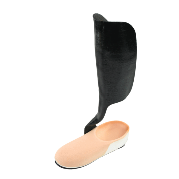 Lateral view of partial foot prosthetic with insert